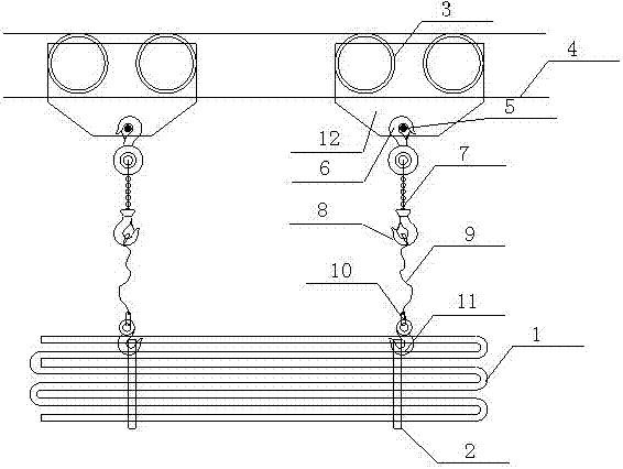 Coke dry quenching boiler economizer serpentine pipe in-place installation lifting device and use method thereof