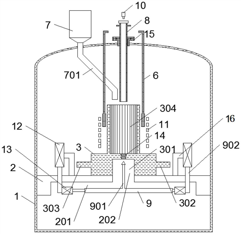 Test device with electromagnetic shielding and capable of releasing melt