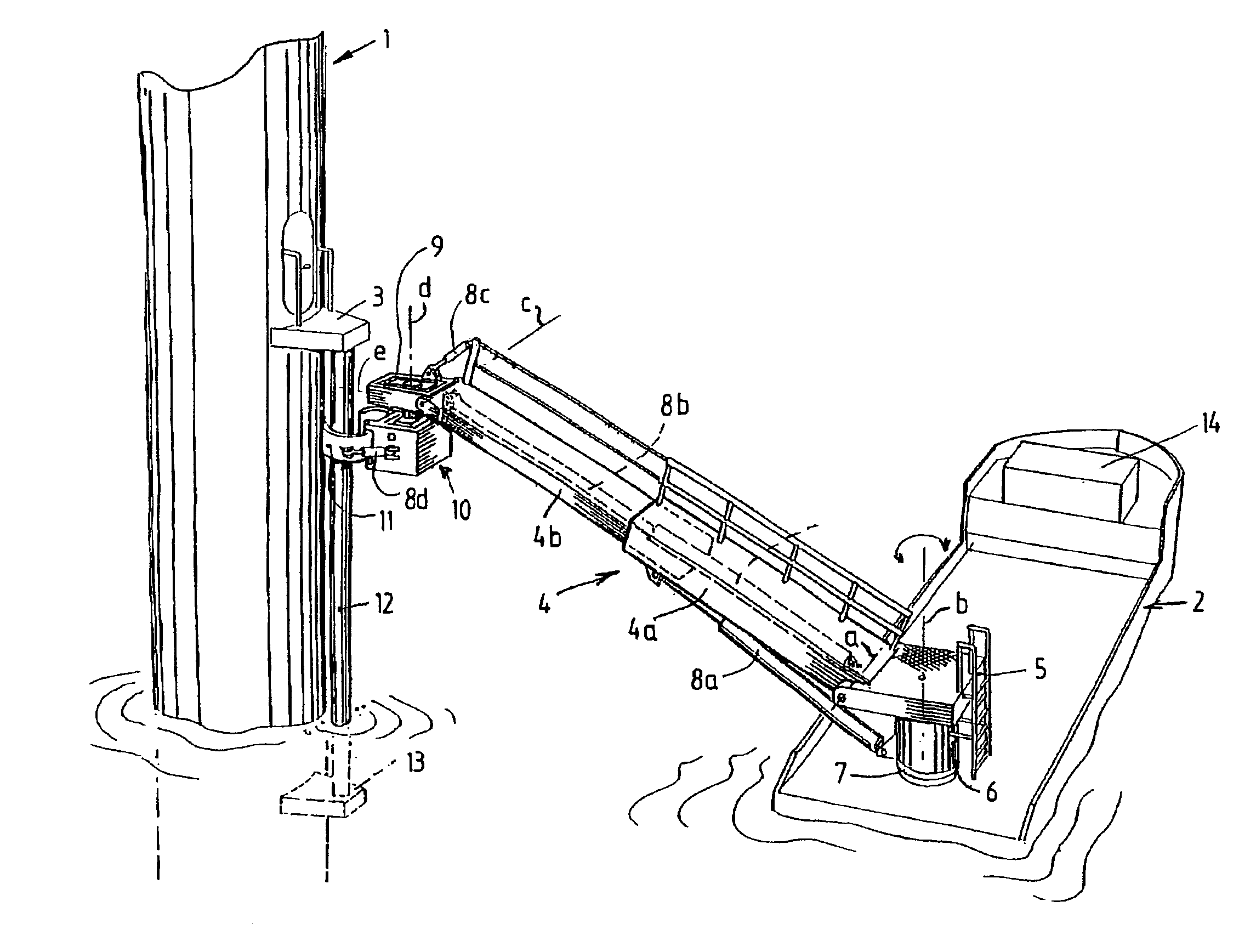 Vessel, provided with a gang plank for coupling to an offshore pole structure