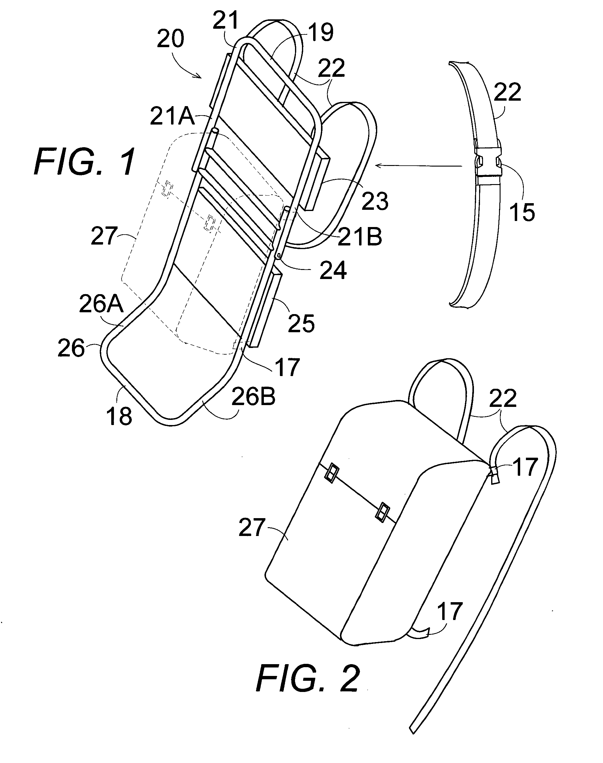 Convertible backpack frame, folding chair, stool and note