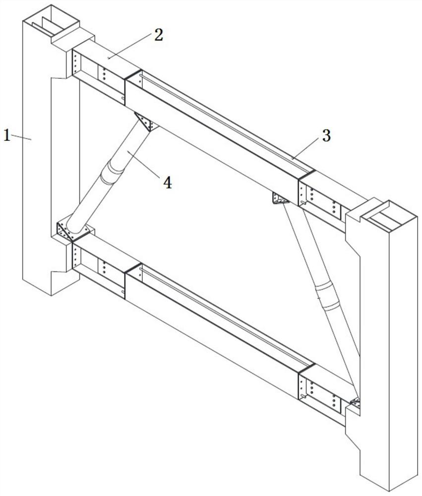 Eccentric support-steel beam combined energy dissipation frame and assembling method thereof