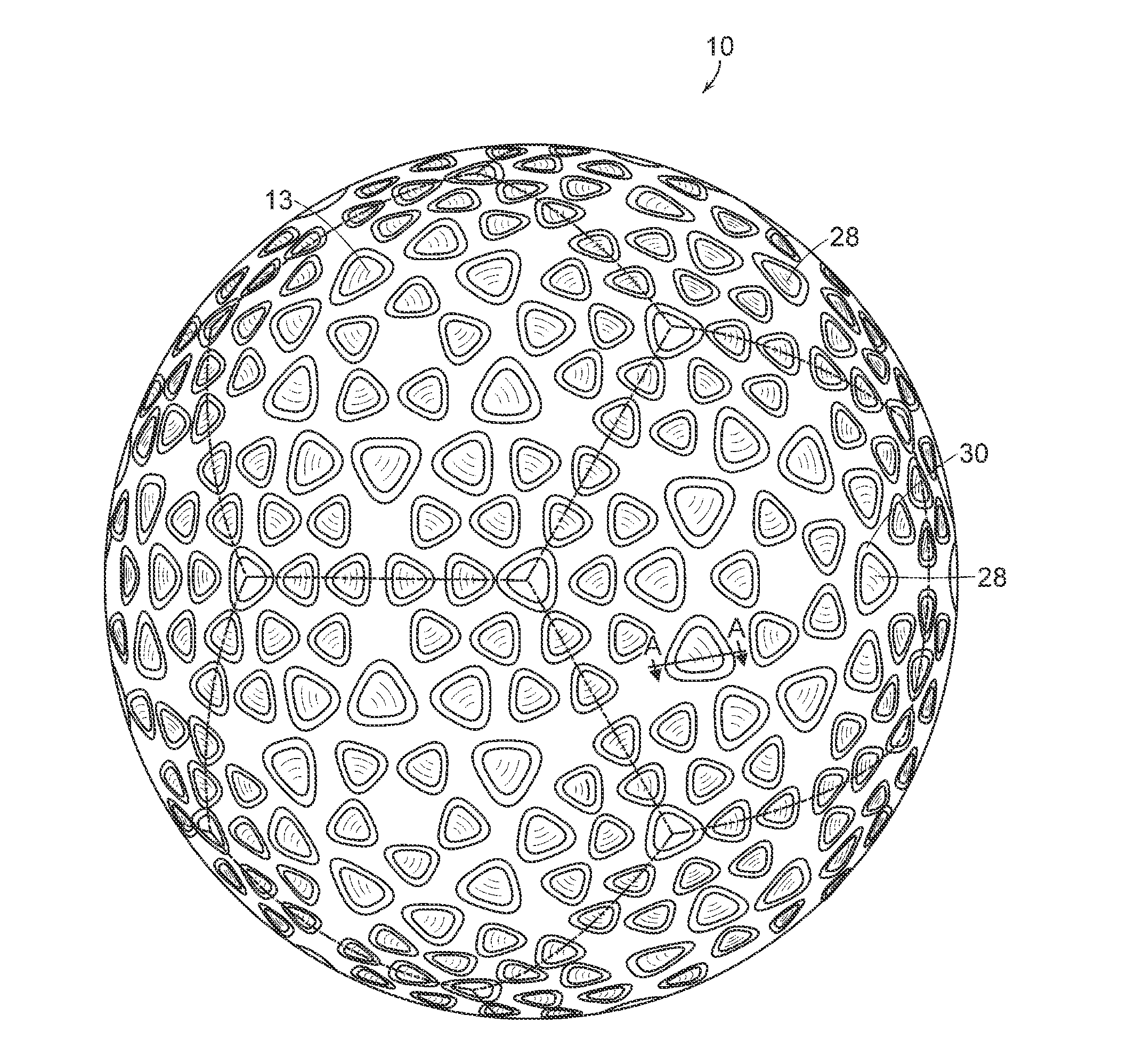 Golf ball with dimples having constant depth