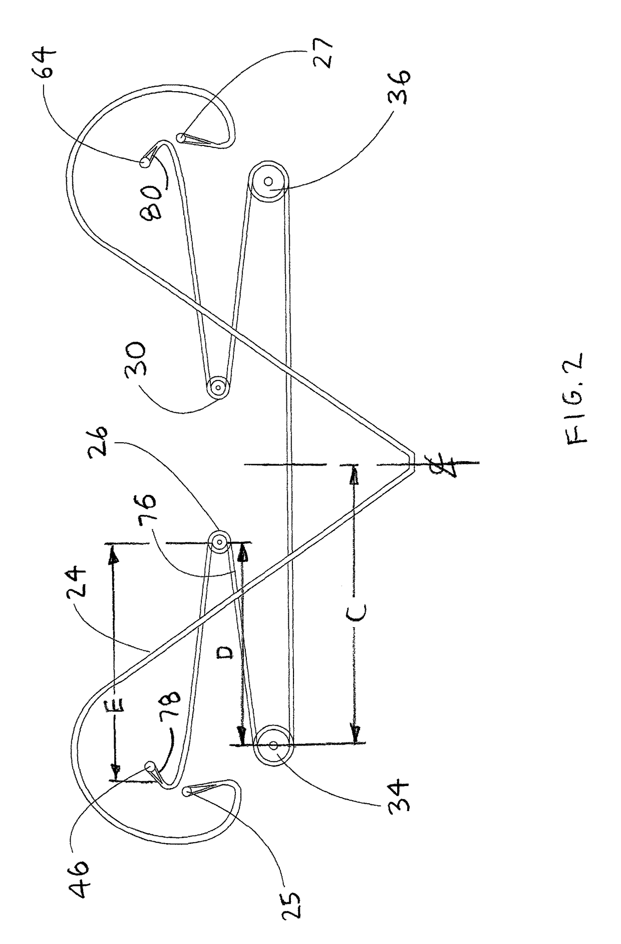 Reverse style crossbow having four cable pulleys