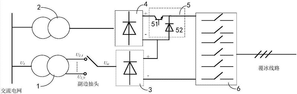 A hybrid DC ice-melting device with continuously adjustable output voltage and current