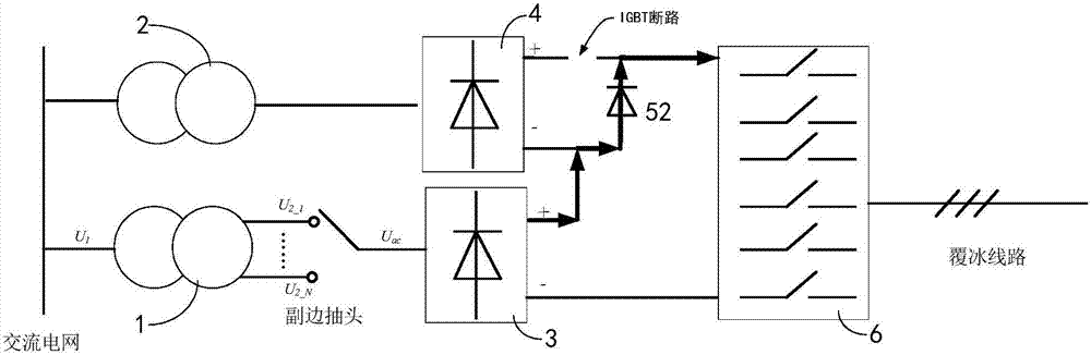 A hybrid DC ice-melting device with continuously adjustable output voltage and current