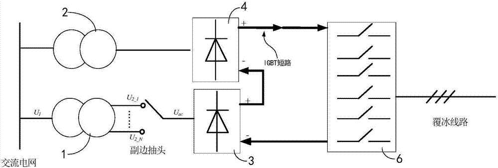 A hybrid DC ice-melting device with continuously adjustable output voltage and current