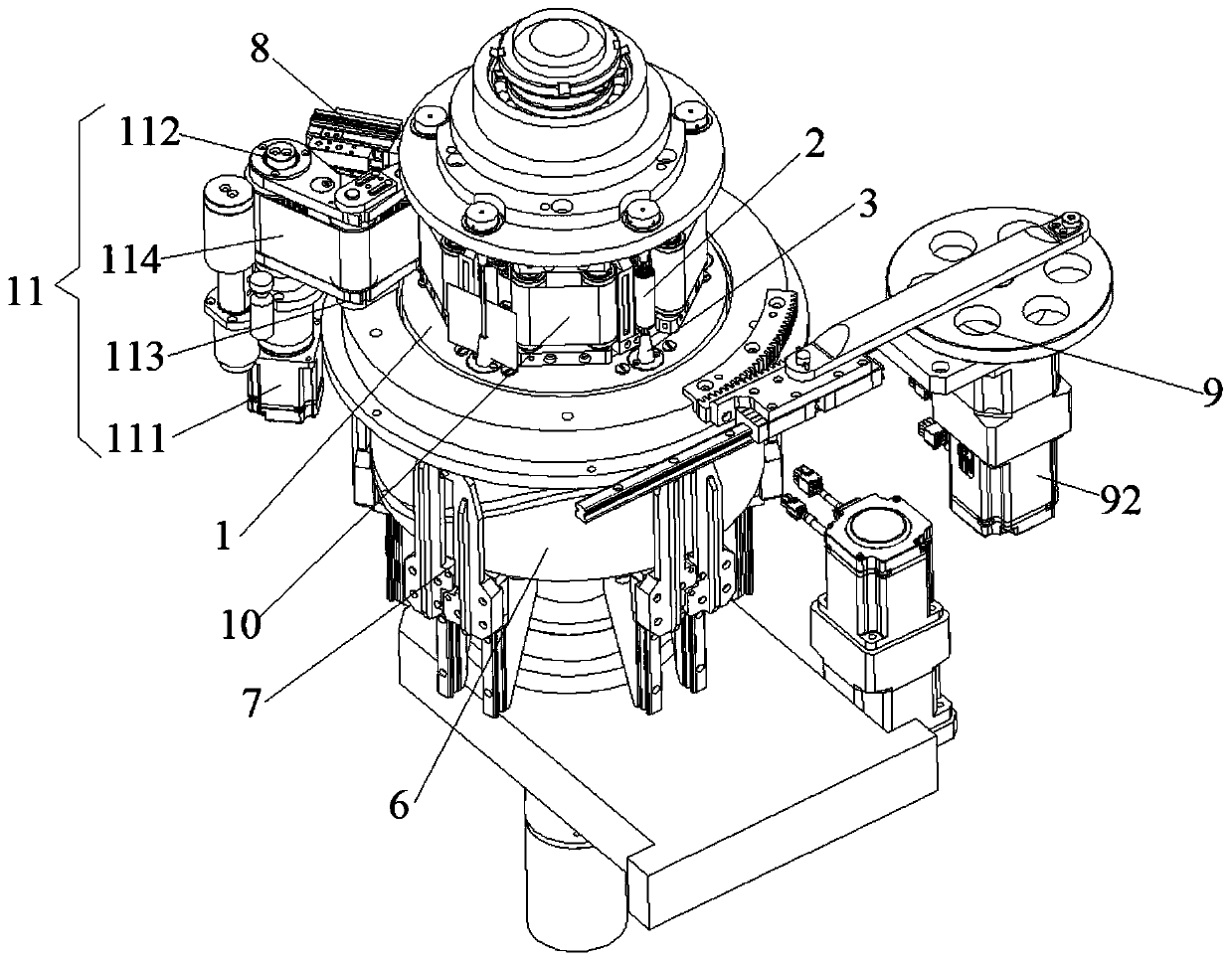 Continuous multi-station battery core winding device