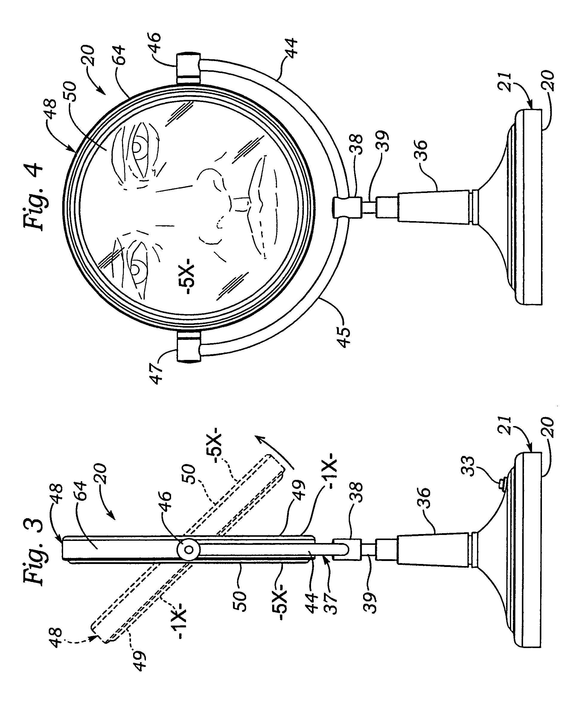 Rotatable dual magnification mirror with internal hoop illuminator and movable reflector ring