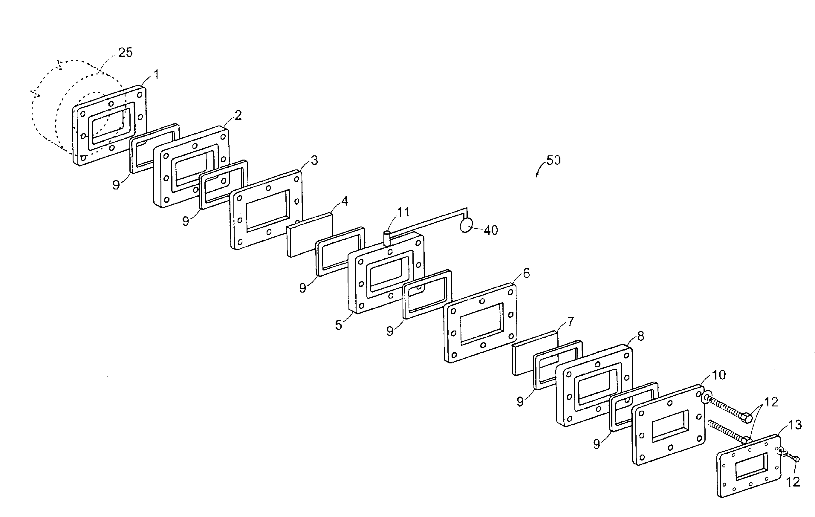 Device for transmitting electromagnetic waves through an aperture in a wall