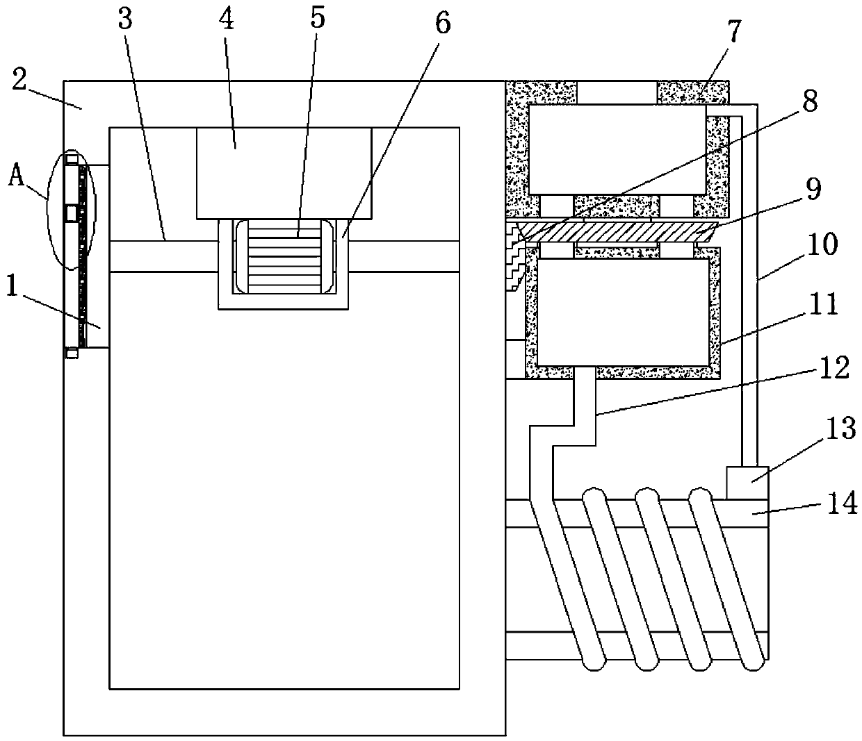 Environmental-friendly furnace gas temperature reduction dust removing device for waste acid treatment pyrolysis furnace