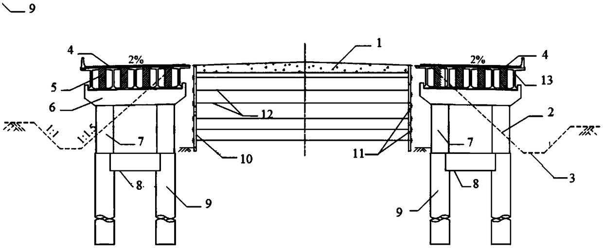 Road modification bridge section foundation pit supporting structure based on reverse building method and construction method thereof