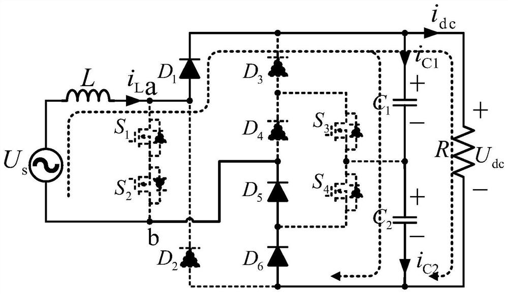 Multi-diode series connection type back-to-back bridgeless three-level rectifier