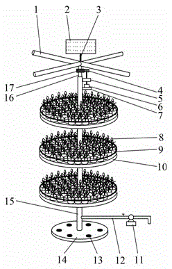 Urban landscape type rotating rain spraying type multi-layer photocatalysis ecological purification tower