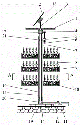 Urban landscape type rotating rain spraying type multi-layer photocatalysis ecological purification tower