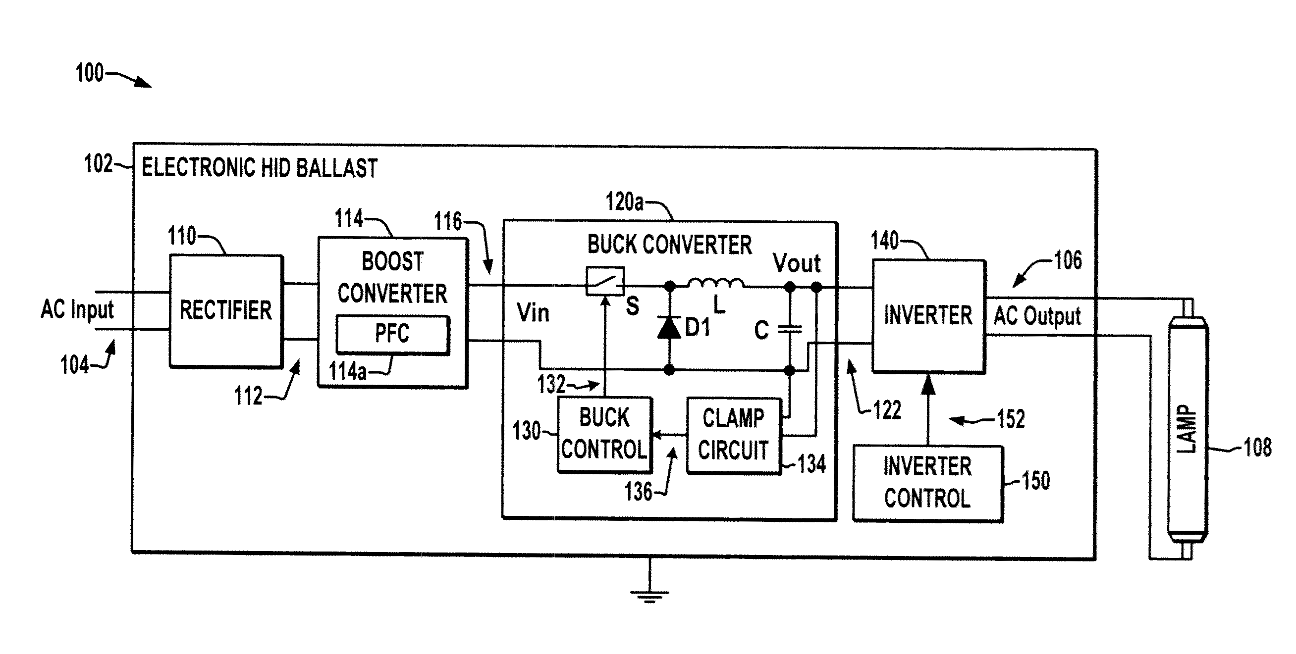 Open circuit voltage clamp for electronic hid ballast