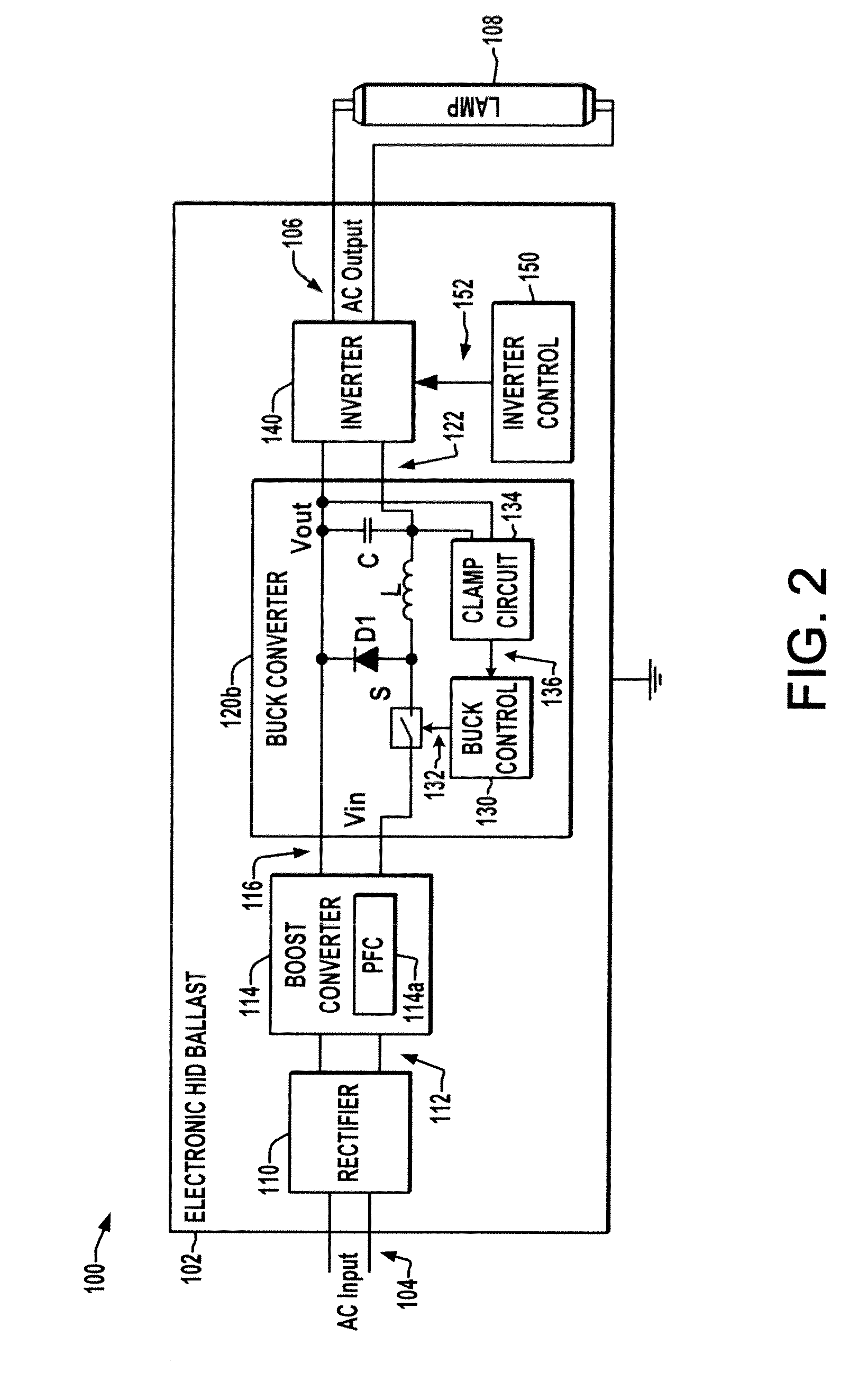 Open circuit voltage clamp for electronic hid ballast