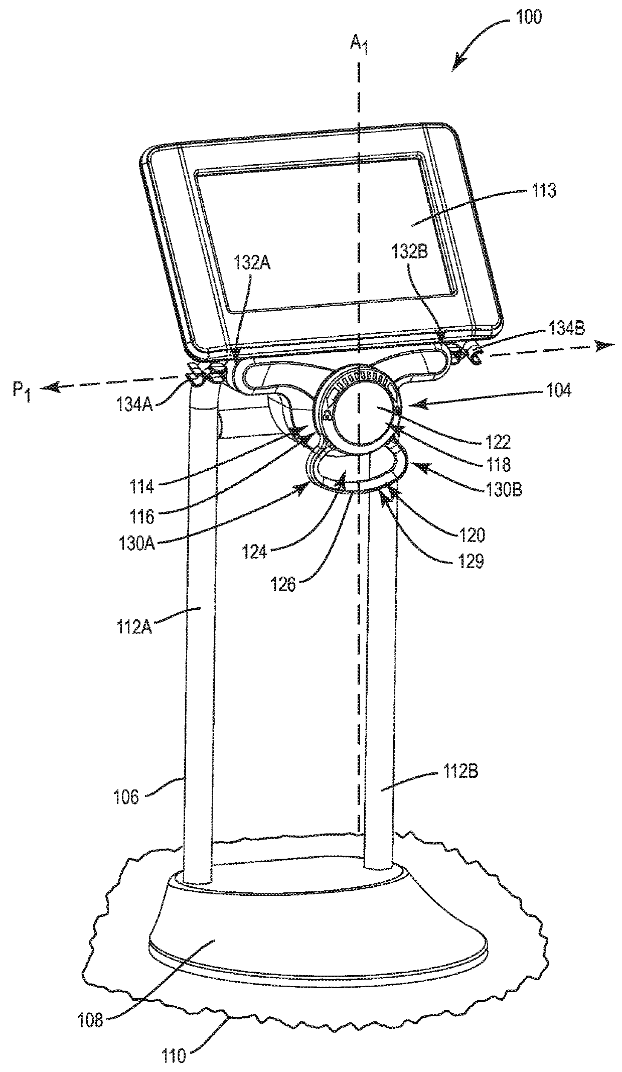 Fluid container measurement system employing load cell linkage member