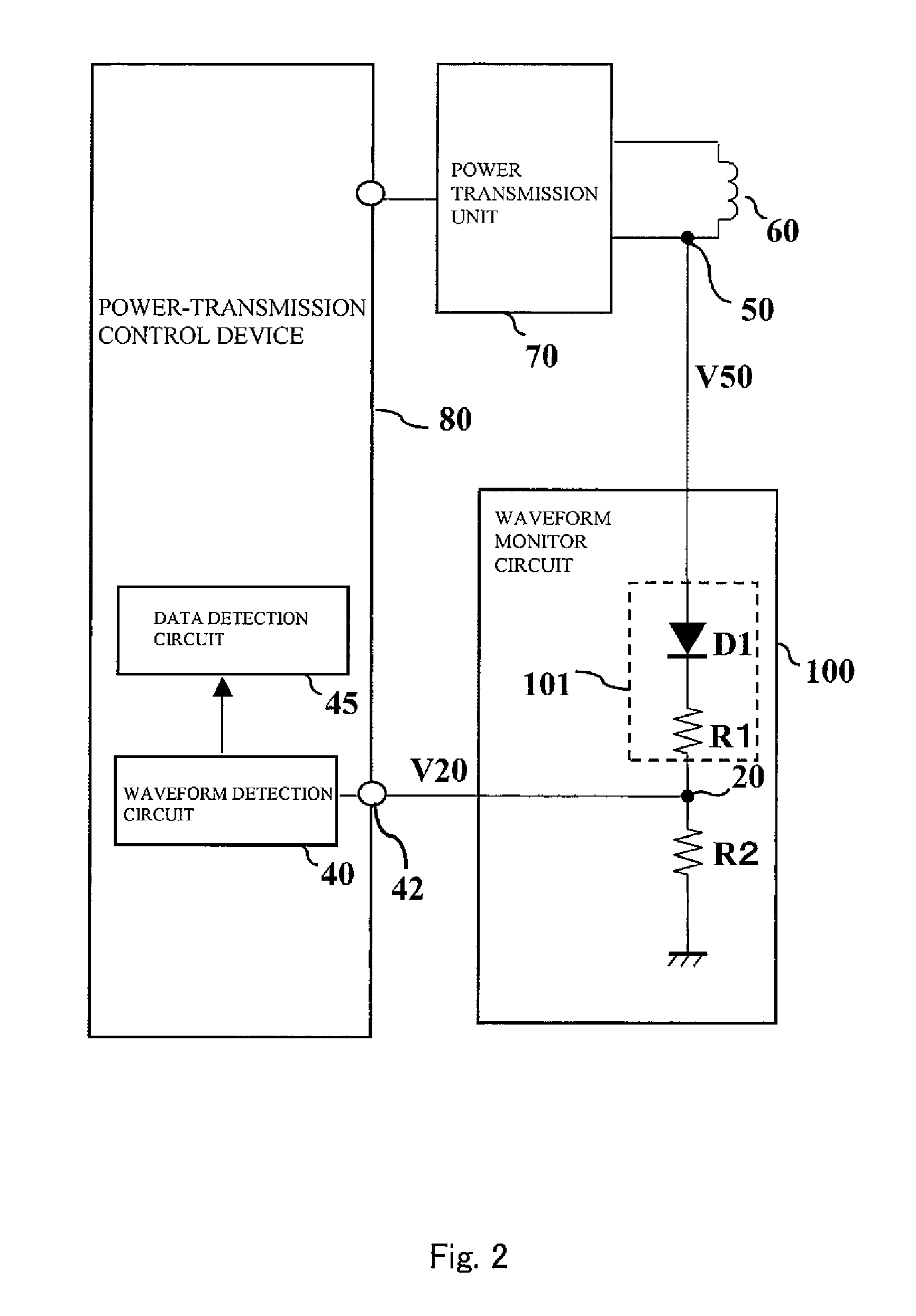 Power transmission device and waveform monitor circuit for use in power transmission device