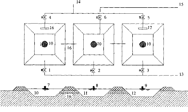 Simple sewage treatment device of alternate aeration basin and treatment technique thereof