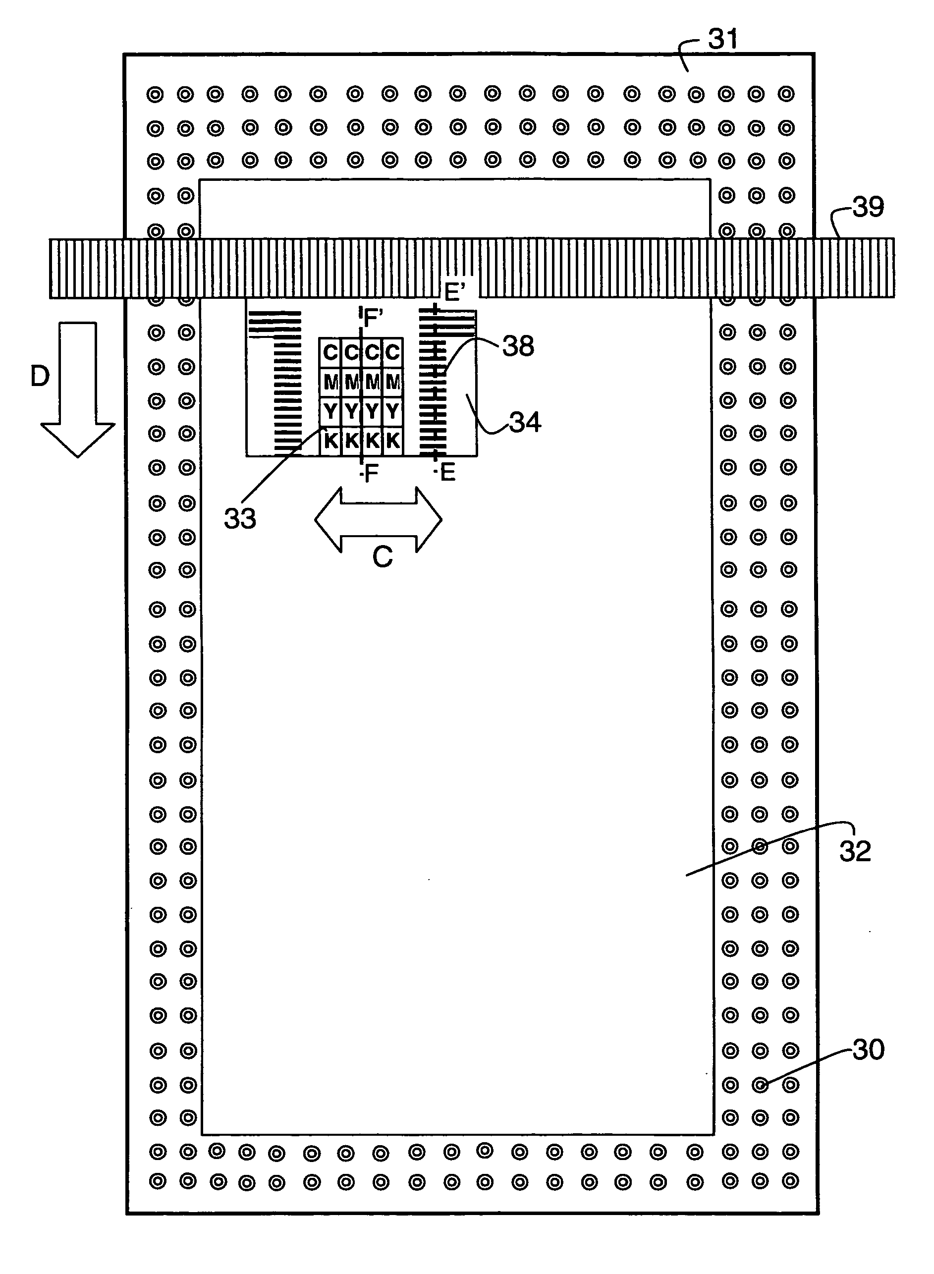 Printing device with radiation source