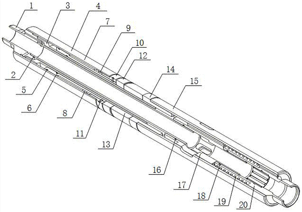 Self-packing dual-channel fluid control stepless fracture sliding sleeve device