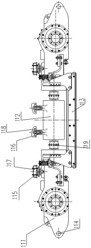 A suspended monorail train bogie