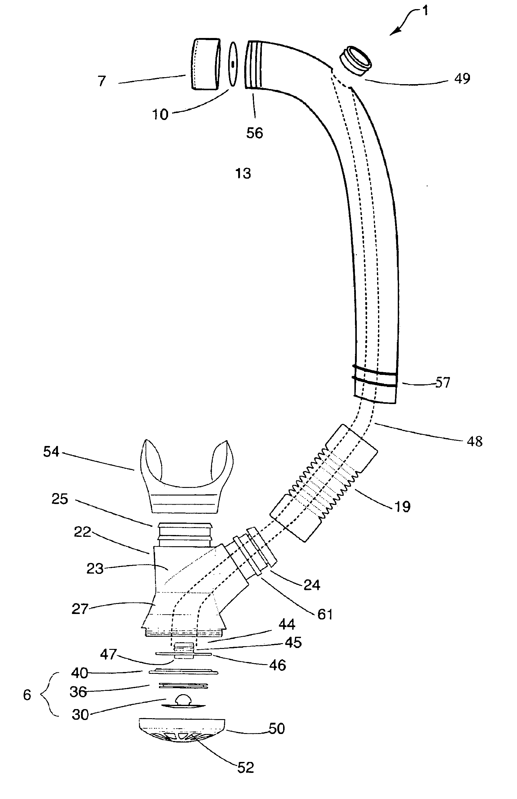 Exhalation valve for use in an underwater breathing device