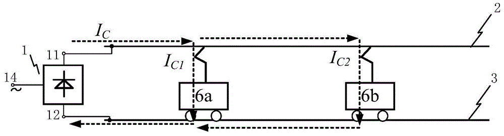 Negative voltage backflow DC supply system for track traffic