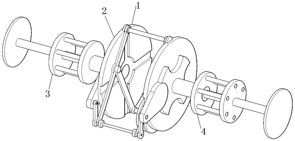 Transmission limiting connecting device for quartile textile production