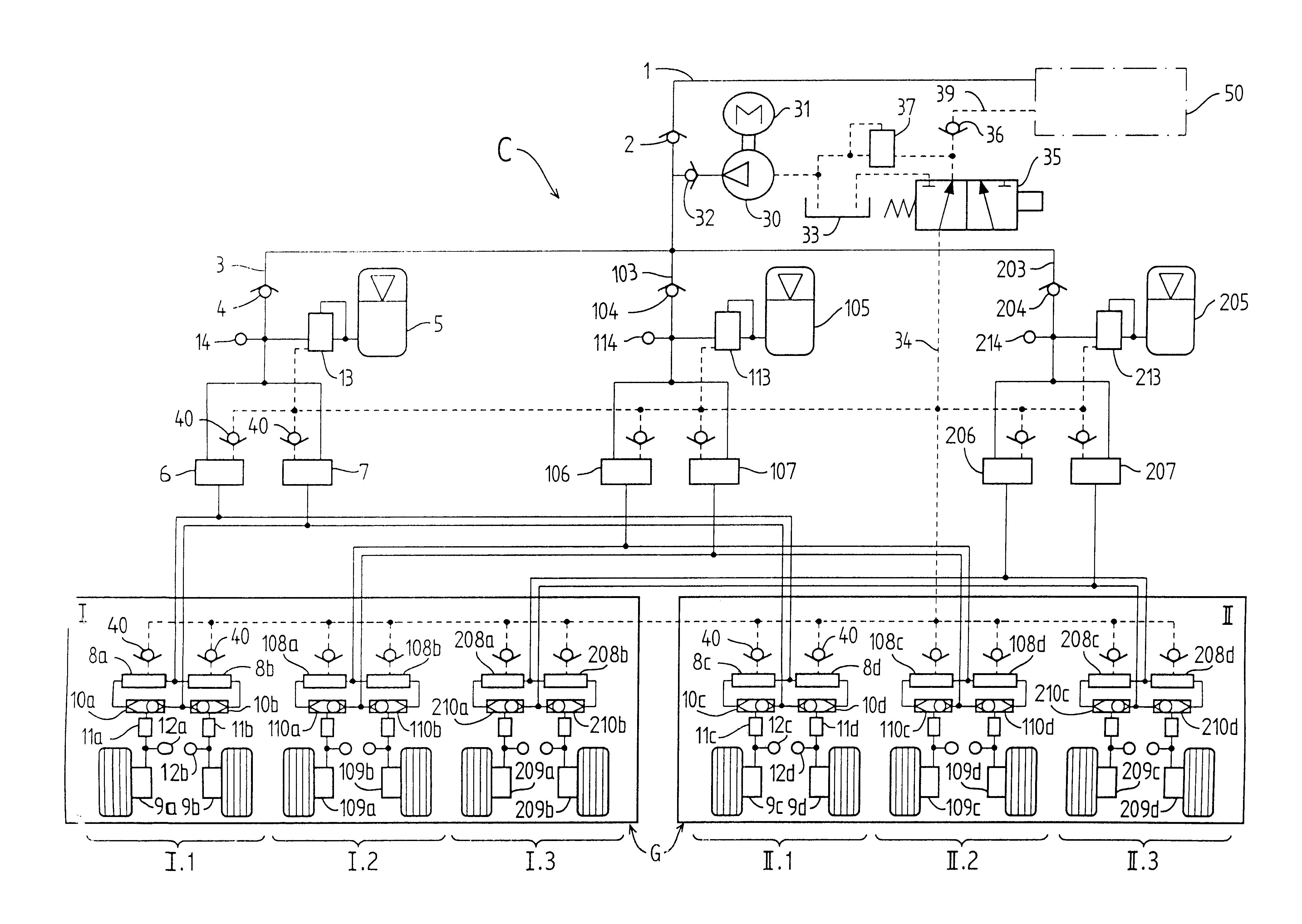 Architecture for the hydraulic braking system of an aircraft