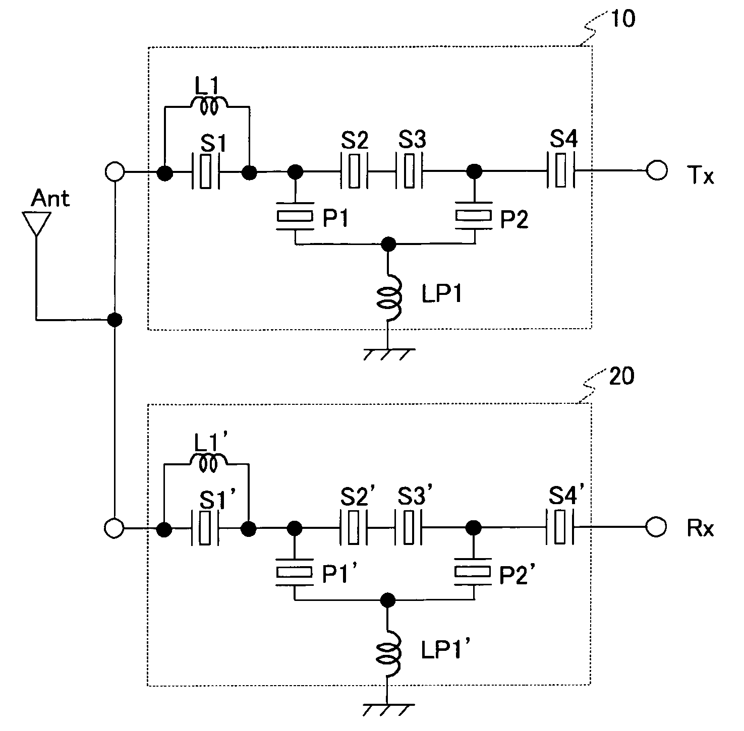 Duplexer and ladder type filter