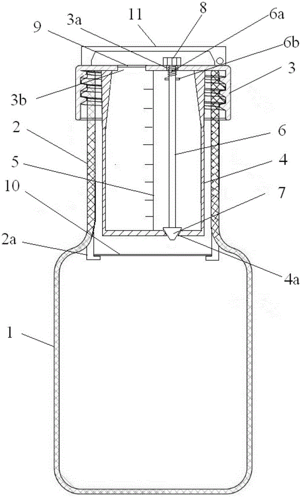 Fluorination bottle having two-solution quantitative mixing function