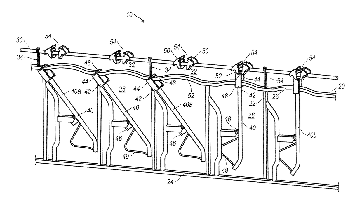 Livestock stanchion with improved support yoke