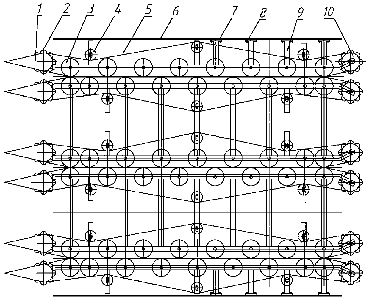 Stalk pulling and clamping conveying device of cotton stalk pulling crusher