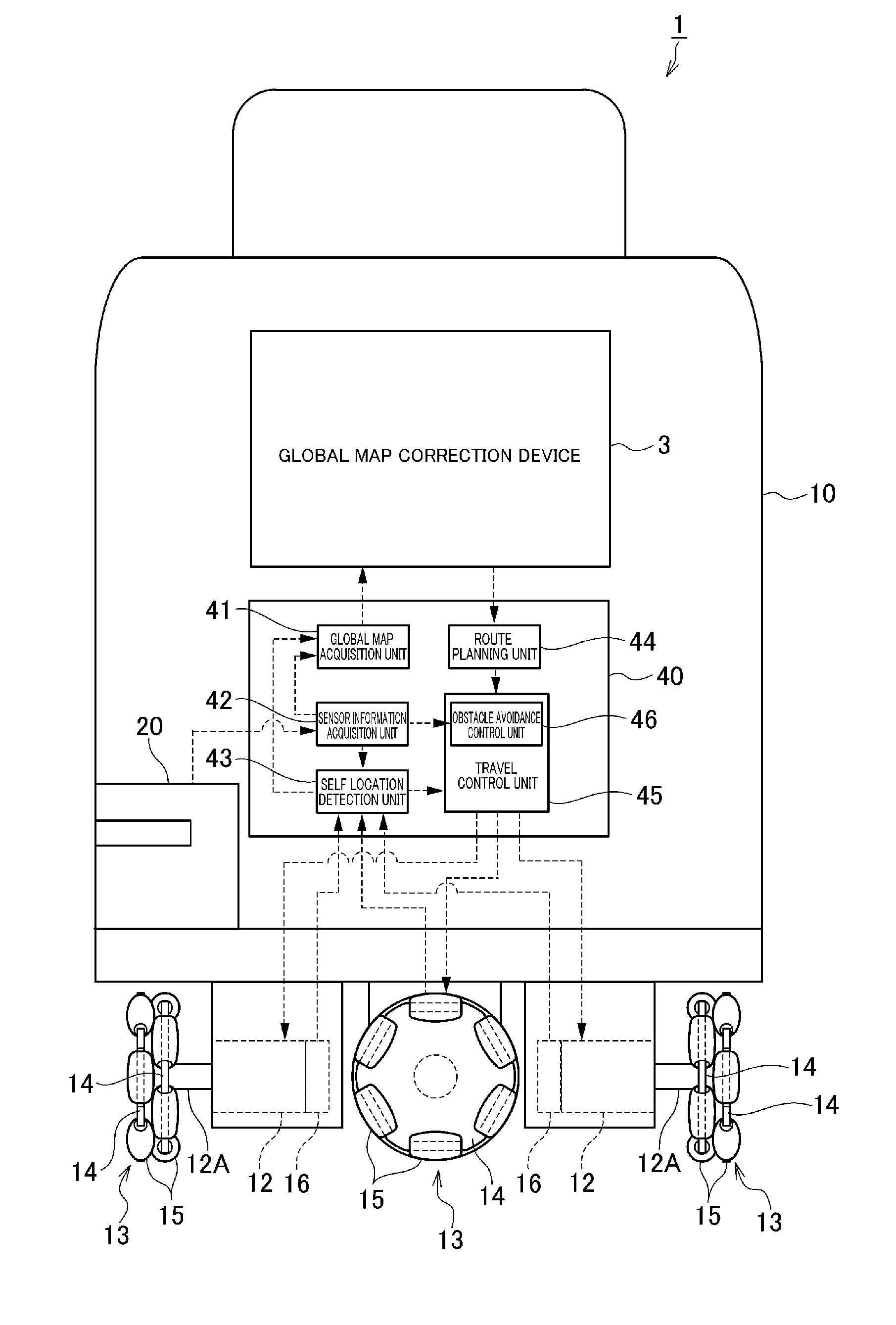 Environmental map correction device and autonomous mobile device