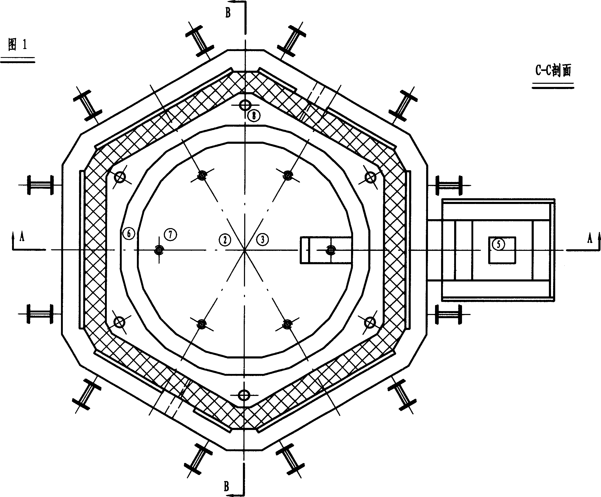 Hexagonal step type electrofusion furnace technology for high boron silicon instrument galss