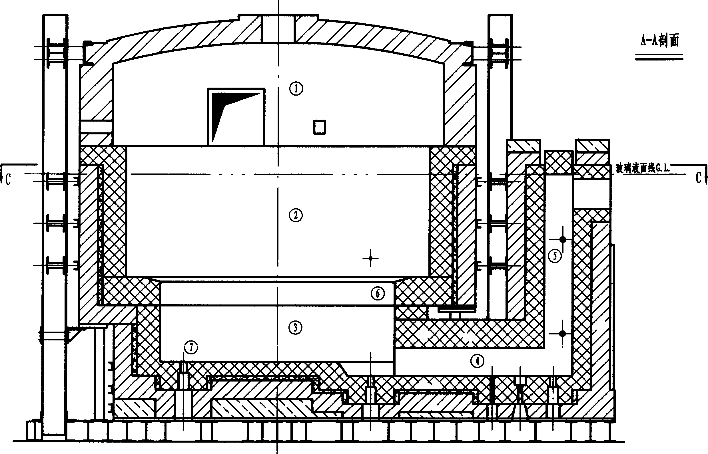 Hexagonal step type electrofusion furnace technology for high boron silicon instrument galss