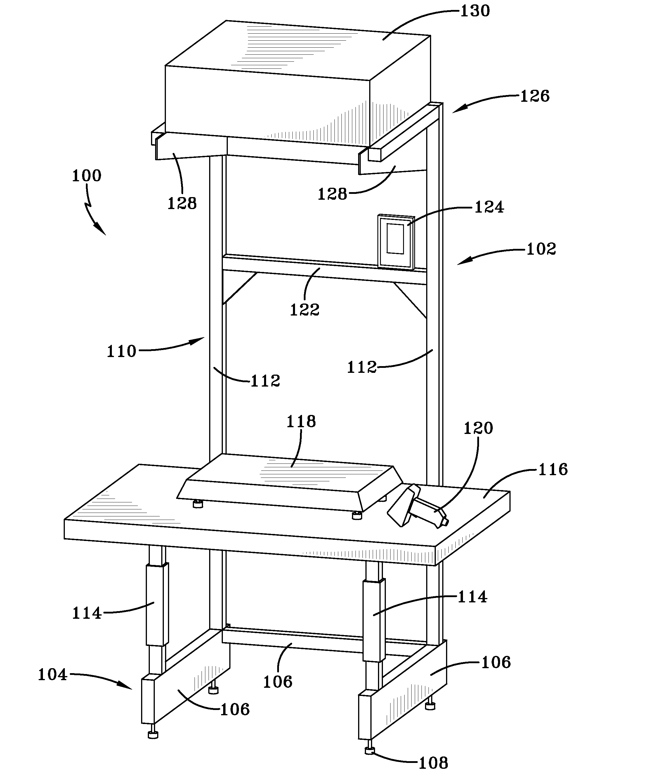 Weighing and dimensioning system and method for weighing and dimensioning