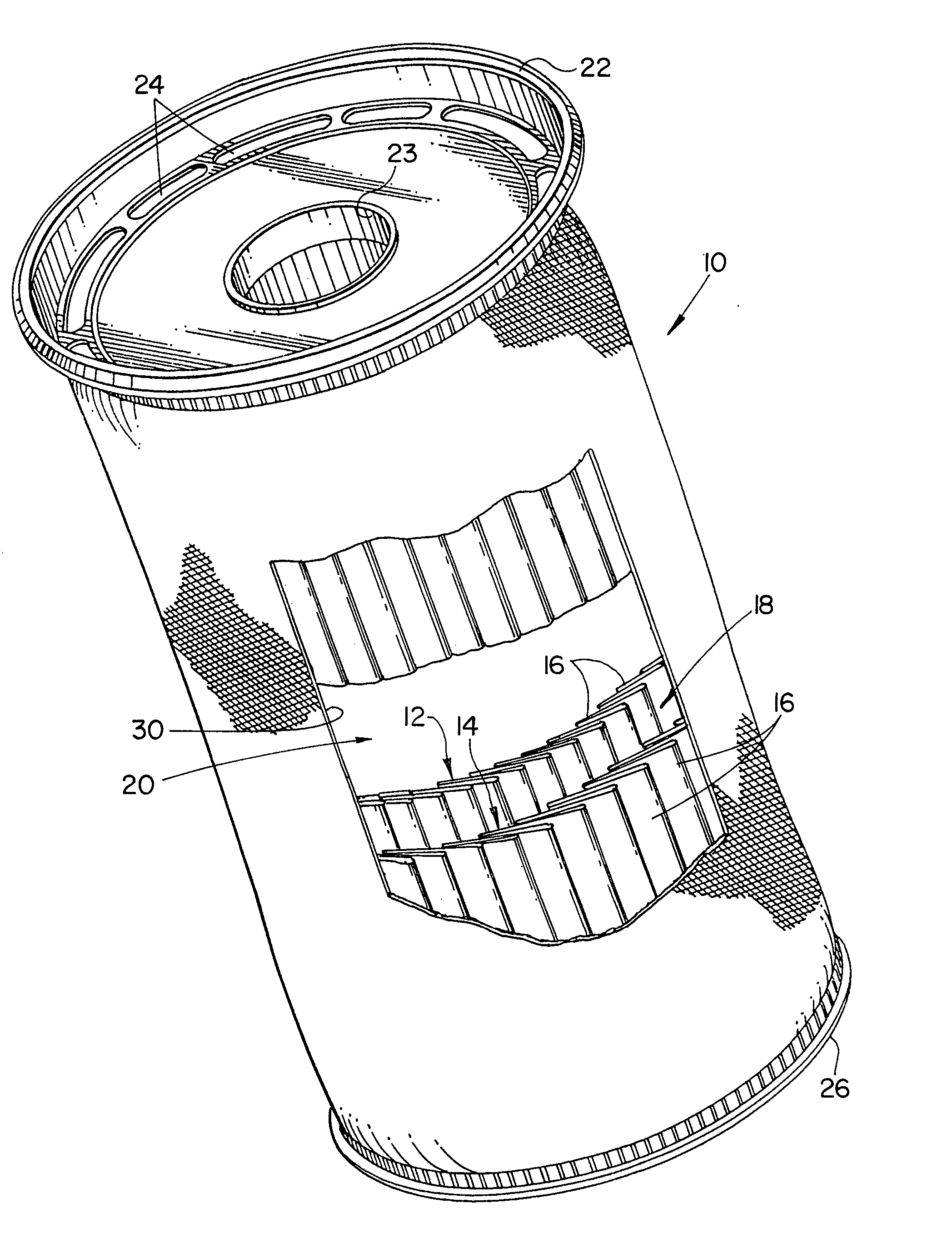 Circumferentially pleated filter assembly and method of forming the same