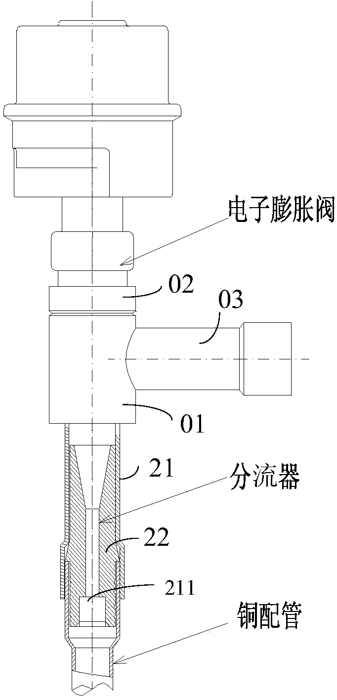 Noise reduction flow dividing device based on multi-connection air conditioning system