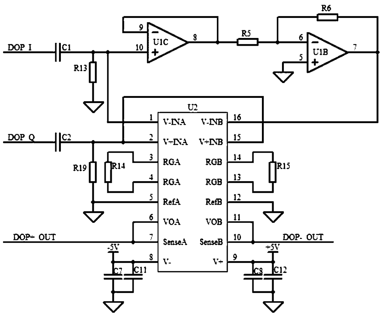 Conditioning circuit of Doppler signal under strong noise background