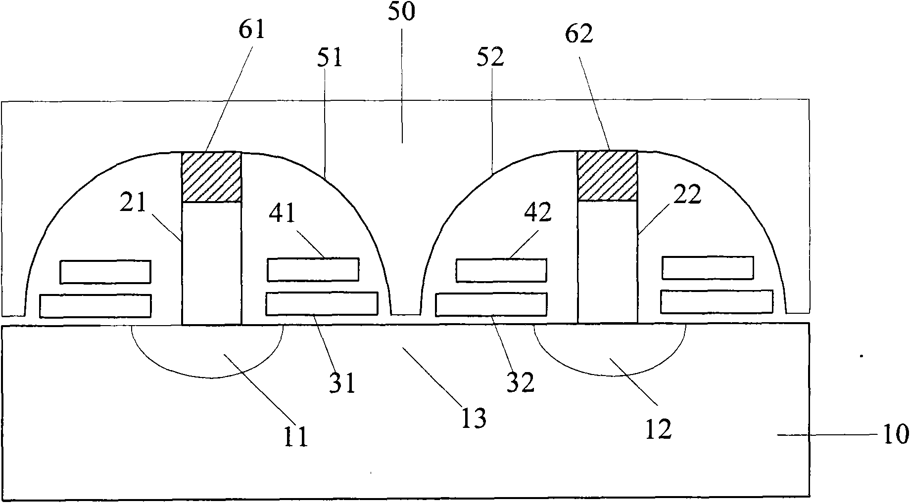 Word line-sharing contactless silicon nitride split gate type flash memory and manufacturing method thereof