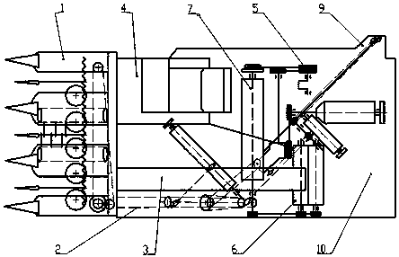 Ramie stalk middle conveying device of ramie fiber feed double combine harvester