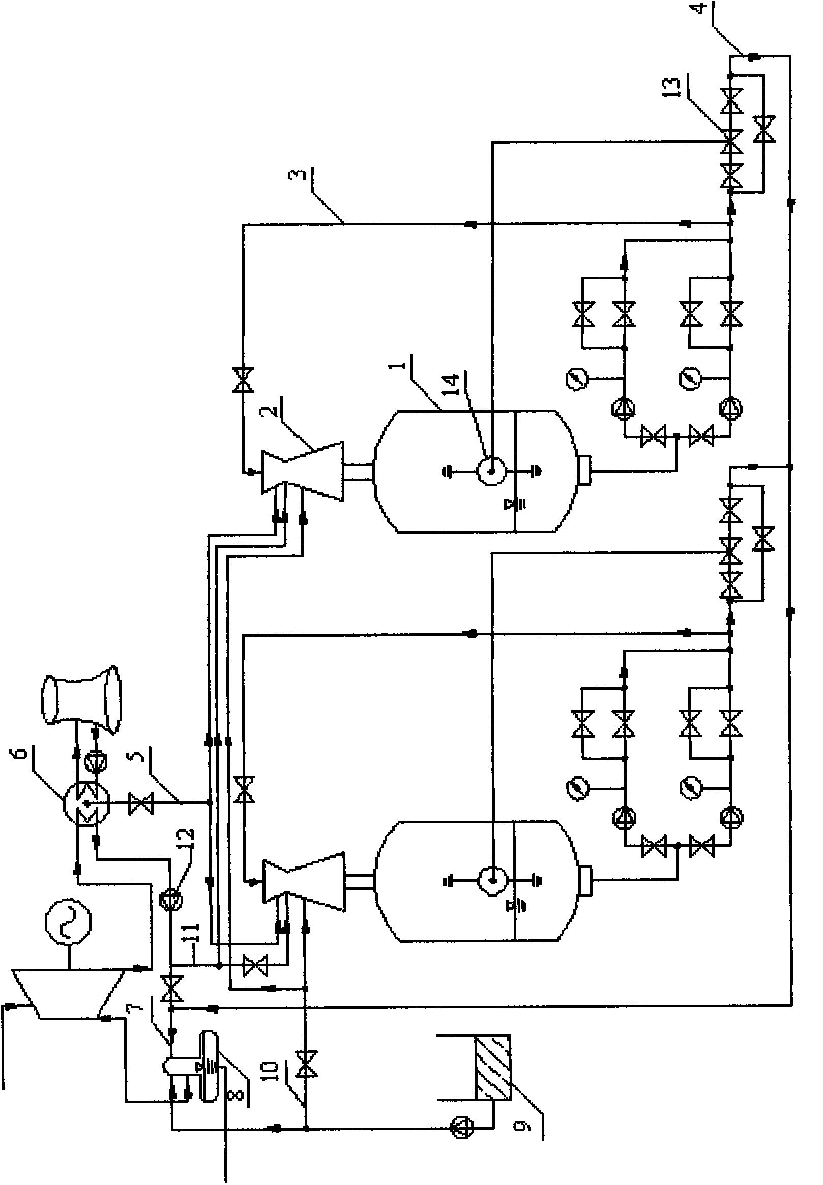 Vacuum steam heating and pressurizing recycling device for steam turbine