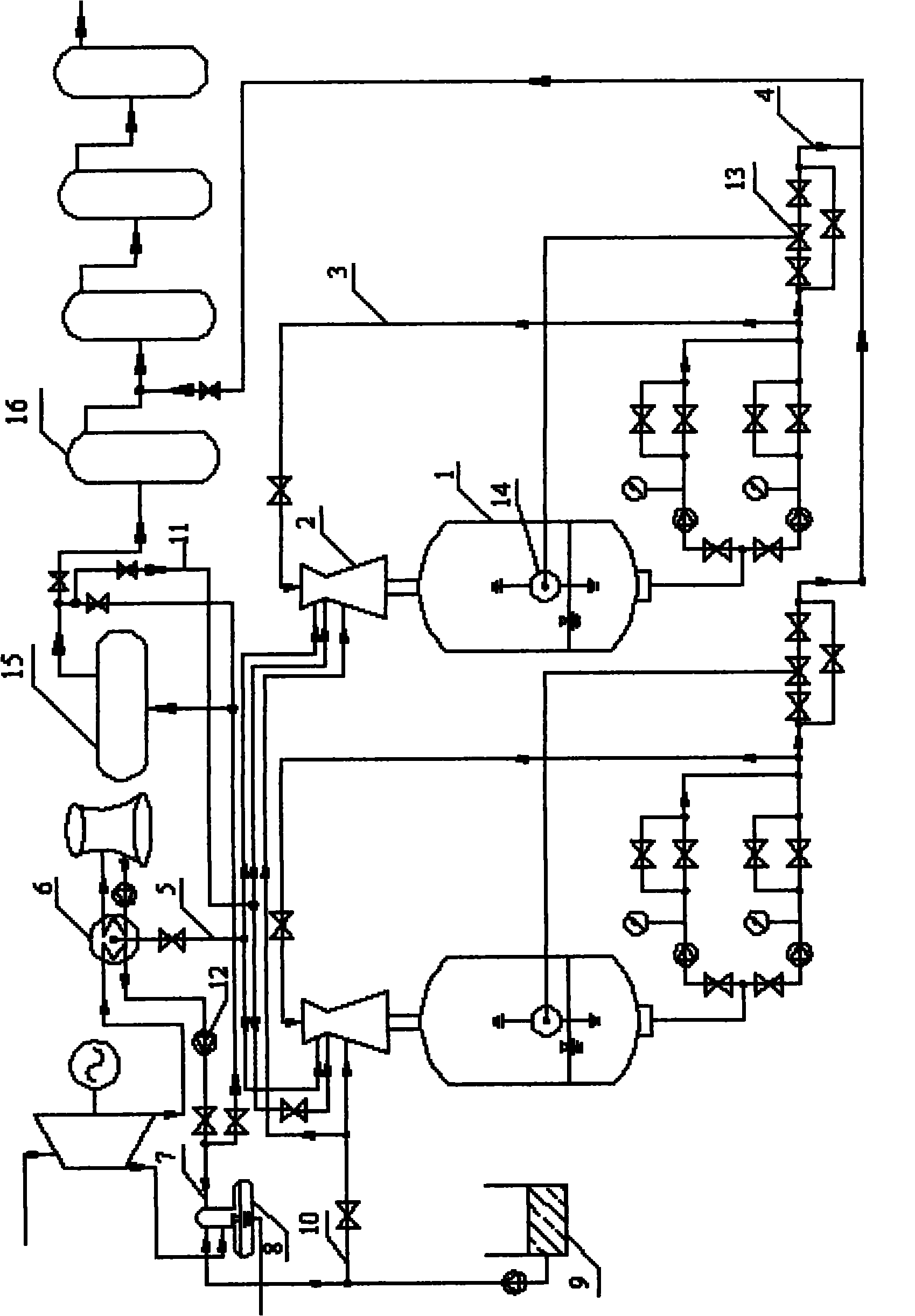 Vacuum steam heating and pressurizing recycling device for steam turbine