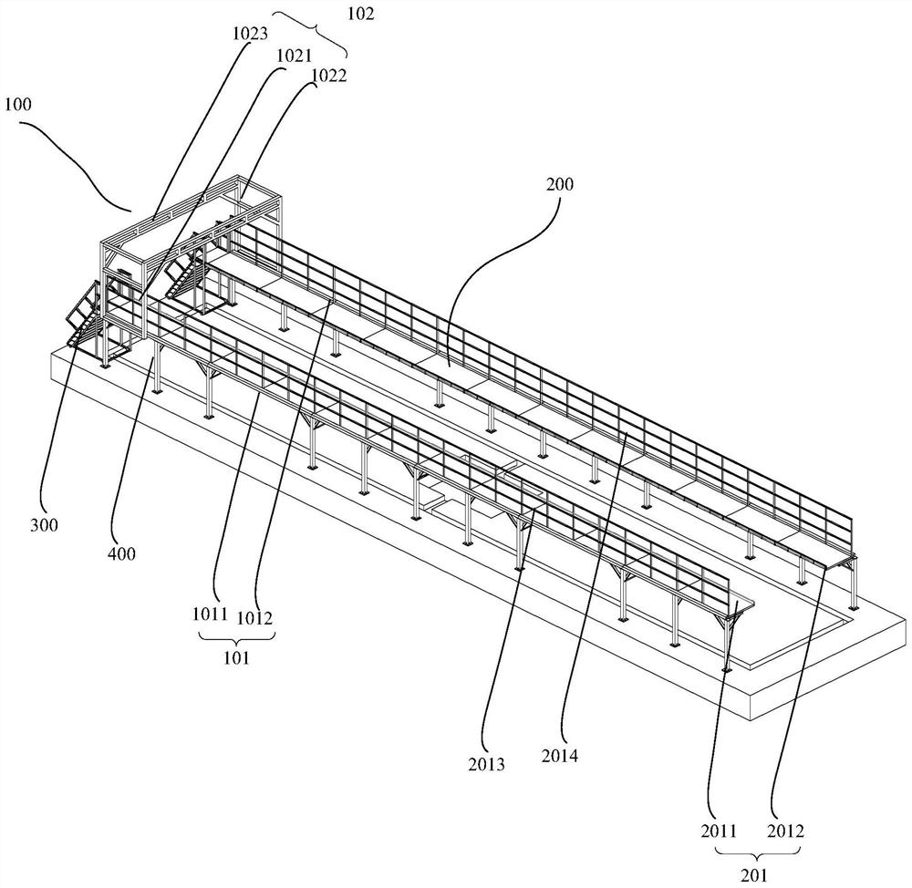 Railway vehicle raining and vehicle washing integrated platform equipment