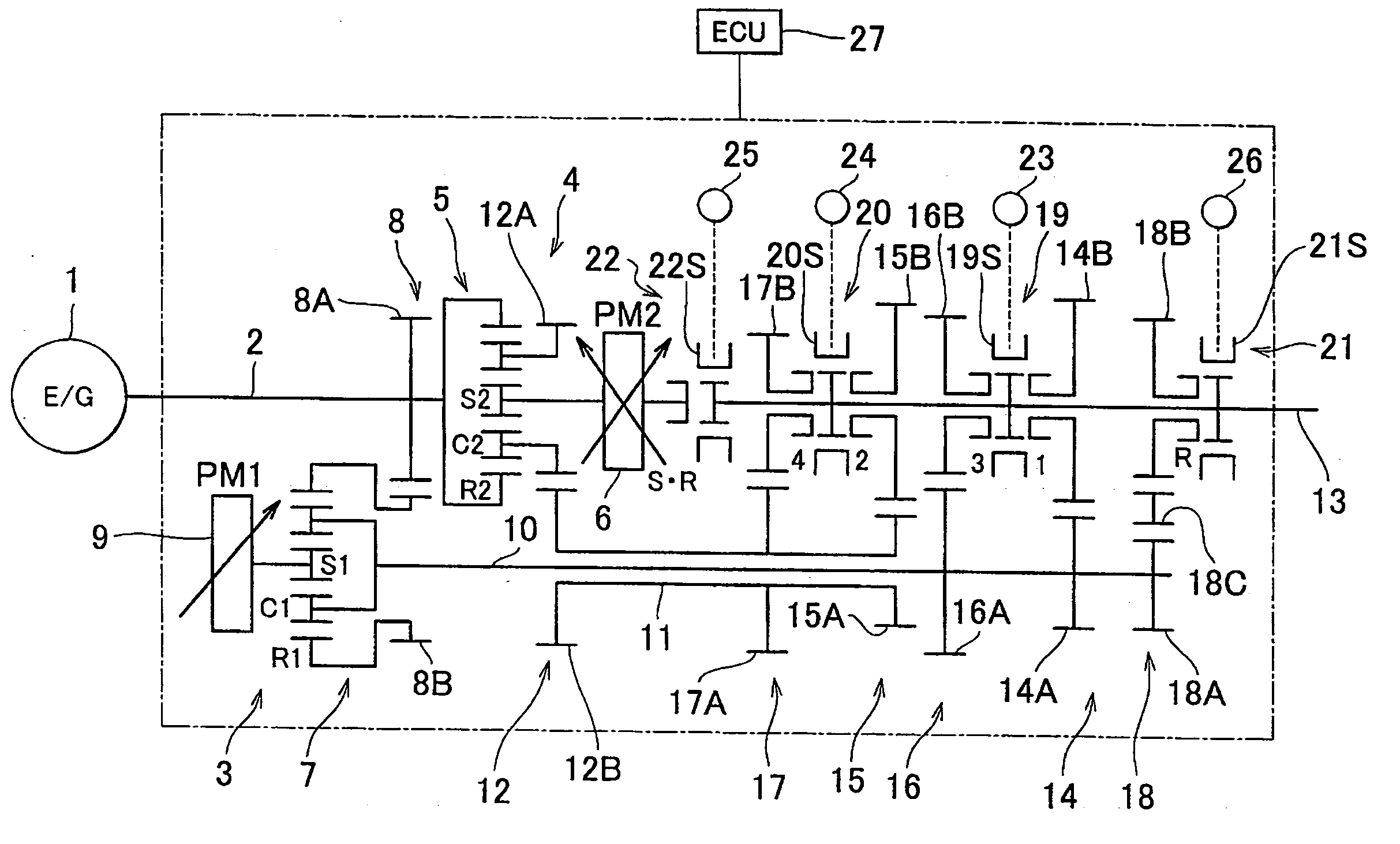 Power split dual input shaft transmission for vehicle