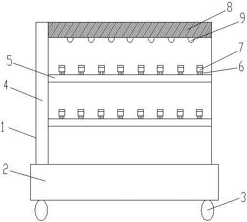 Supermarket rack with reverse spotlights arranged on goods shelves