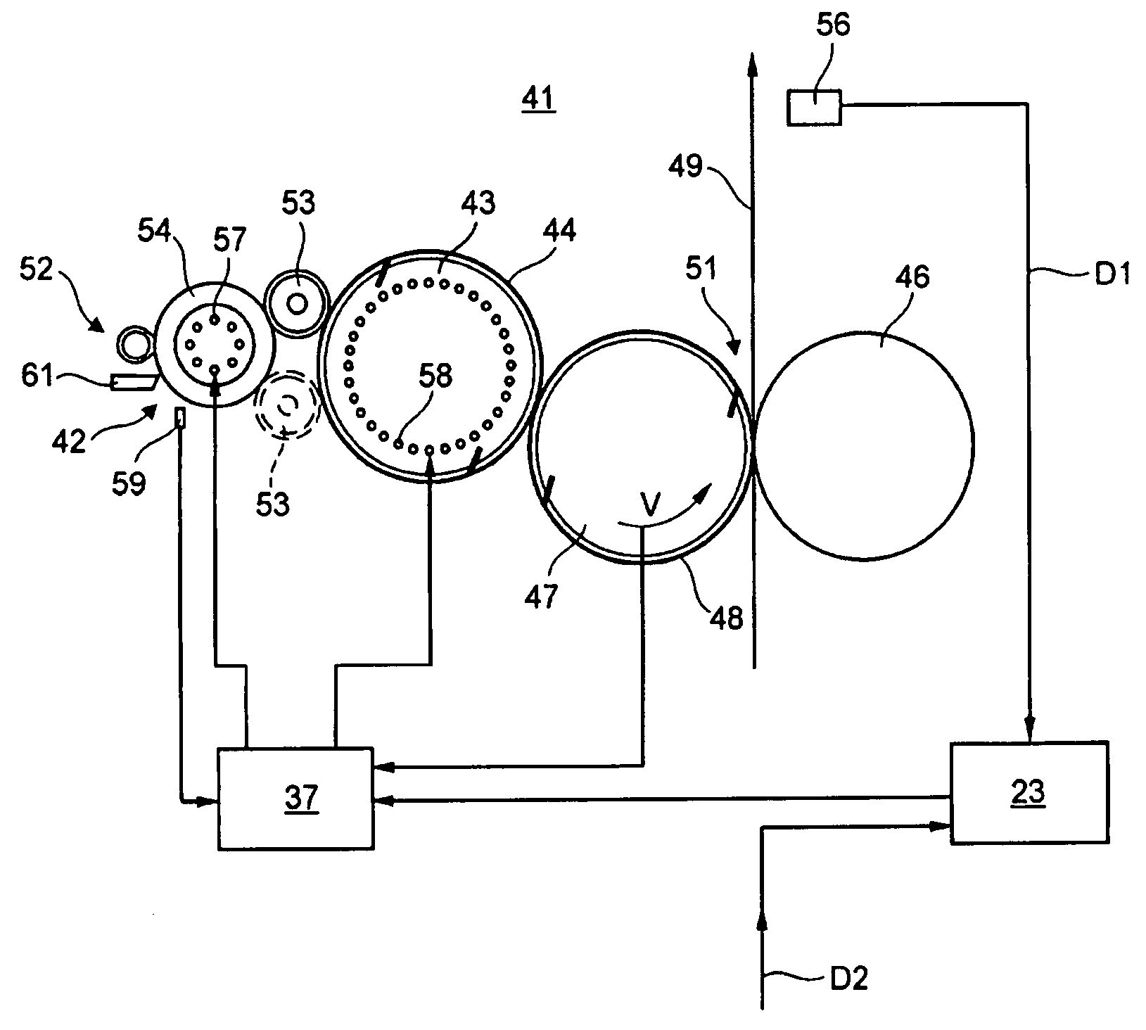 Method and device for adjustment of the transfer of printing ink and a method for the application of the device