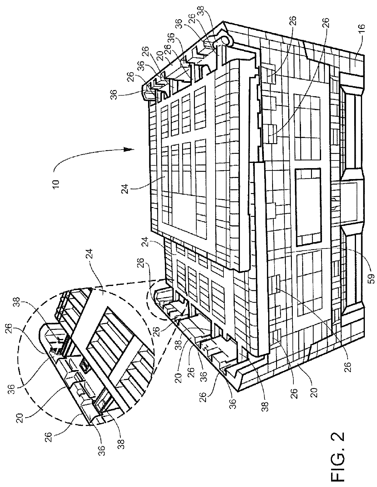 Rotating sidewall stop for supporting folding sidewalls of a height-extended bulk box